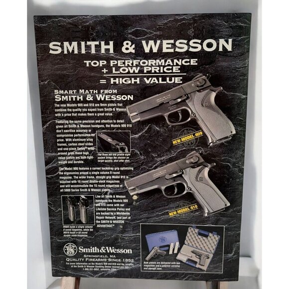 Smith & Wesson 9mm Handguns Vintage Print Ad 1990s Model 909 and 910 Springfield - Picture 1 of 6